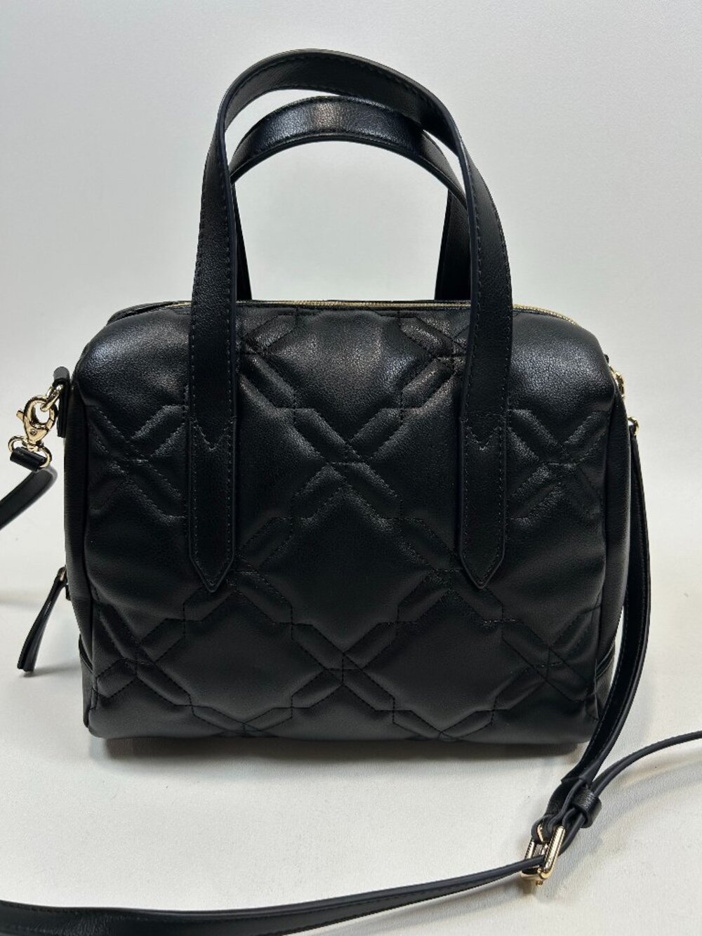 FOSSIL Sydney Quilted Crossbody/Satchel Black Faux Leather Handbag $195